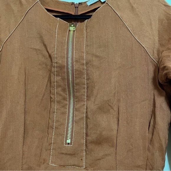 Veronica Beard Terracotta Copper Claudia Linen Blend Zip Front Midi Dress - Picture 5 of 8